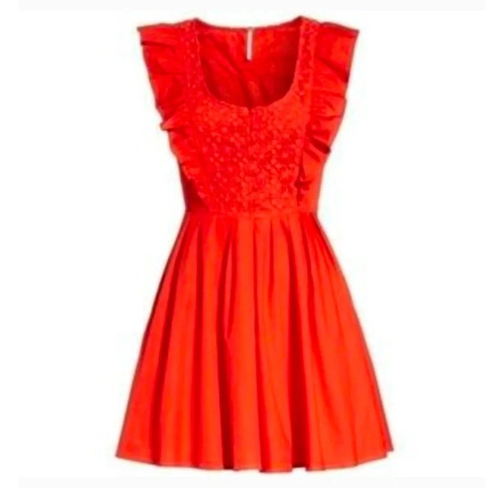 Free People Half Moon Ruffle Mini Dress Red Sz M‎ Tuxedo Crochet Boho Roulette